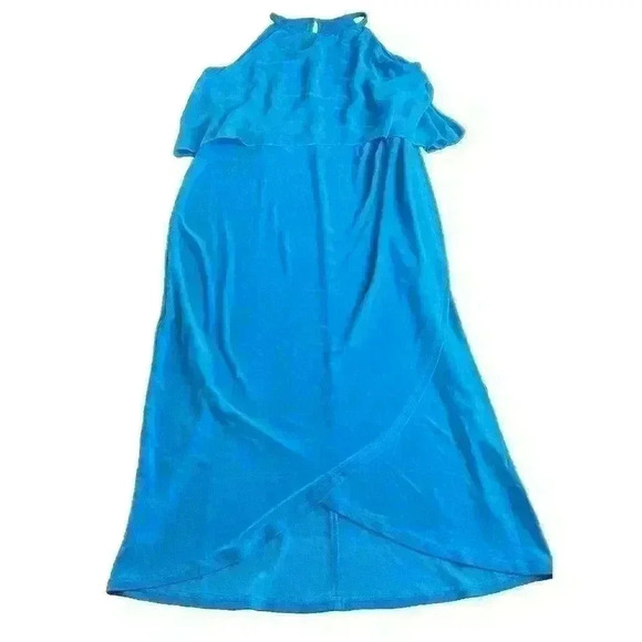 NWT White House Black Market Chiffon Overlay Halter Dress Size 12 Ocean Blue - Picture 5 of 11